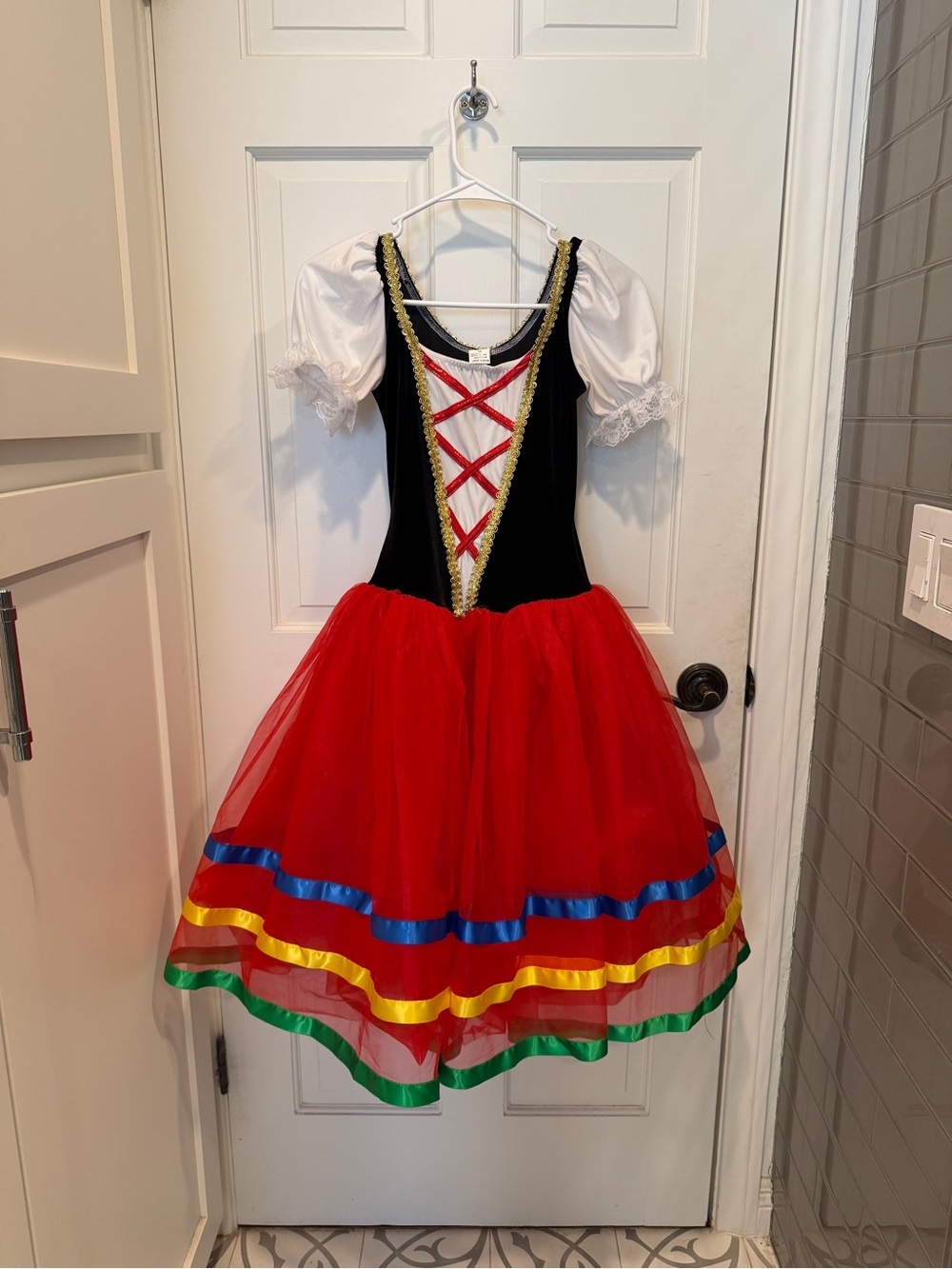 Girls Red Multicolor Tulle Folk Ballet dress